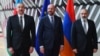 The talks between Armenian Prime Minister Nikol Pashinian (right) and Azerbaijani President Ilham Aliyev (left) are being hosted by European Council President Charles Michel.