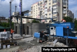 A 3D-printed school being made in Lviv on May 24.