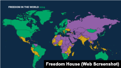 Freedom House ташкилотининг дунёдаги эркинлик юзасидан харитаси.