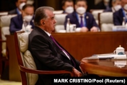 Tajik President Emomali Rahmon looks on at the roundtable during the China-Central Asia Summit in Xi'an, China, on May 19.