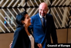 Zurabishvili and European Council President Charles Michel in Brussels on May 30