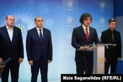 Georgian Dream Chairman Irakli Kobakhidze (second right) has said Zurabishvili was acting in concert with Georgia's political opposition to undermine the government. (file photo)