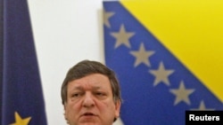 European Commission President Jose Manuel Barroso during a visit to Sarajevo on April 8