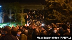 Supporters rally in Tbilisi's central Freedom Square, demanding Saakashvili's release and his transfer to a civilian hospital on November 8.