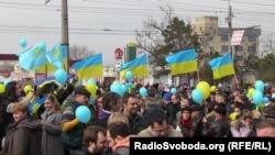 Митинг в честь дня рождения Тараса Шевченко в Симферополе. Крым, 9 марта 2014 года