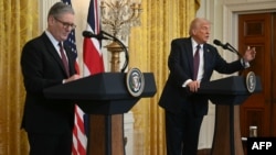 British Prime Minister Keir Starmer in news conference with U.S. President Donald Trump.