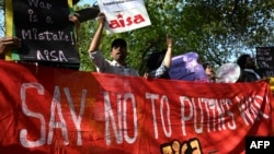 Indian students protest in March 2022 against Russia's full-scale invasion of Ukraine.