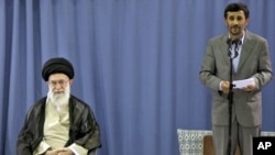 Both Iranian Supreme Leader Ayatollah Ali Khamenei (left) and President Mahmud Ahmadinejad have come out with strong words in the wake of the IAEA report on Iran's nuclear activities and rumors of Israeli plans for a possible attack.