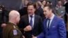 US Secretary of Defense Pete Hegseth (right) speaks with NATO Secretary-General Mark Rutte (center), and NATO's supreme allied commander for Europe, General Christopher Cavoli during an alliance meeting in Brussels last month. 