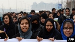 Women march in Kabul during a protest calling for an end to violence against women in Afghanistan and around the world in February.