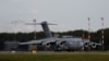 A U.S. Air Force transport plane, carrying the first batch of medical aid from the United States, lands at Vnukovo International Airport in Moscow on May 21.