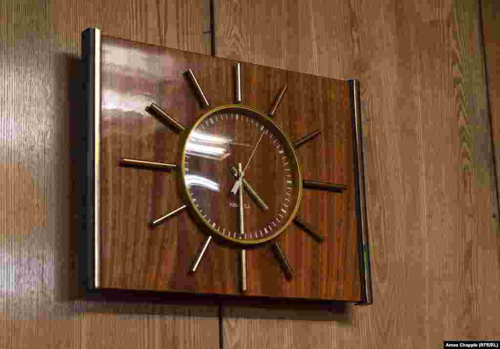 A Soviet-made clock in an underground meeting room. Kinder says &ldquo;the Soviets could take what they wanted [after the U.S.S.R. collapsed] but they didn&rsquo;t take much.&rdquo;