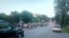 Protesters march in Khabarovsk on July 14. 