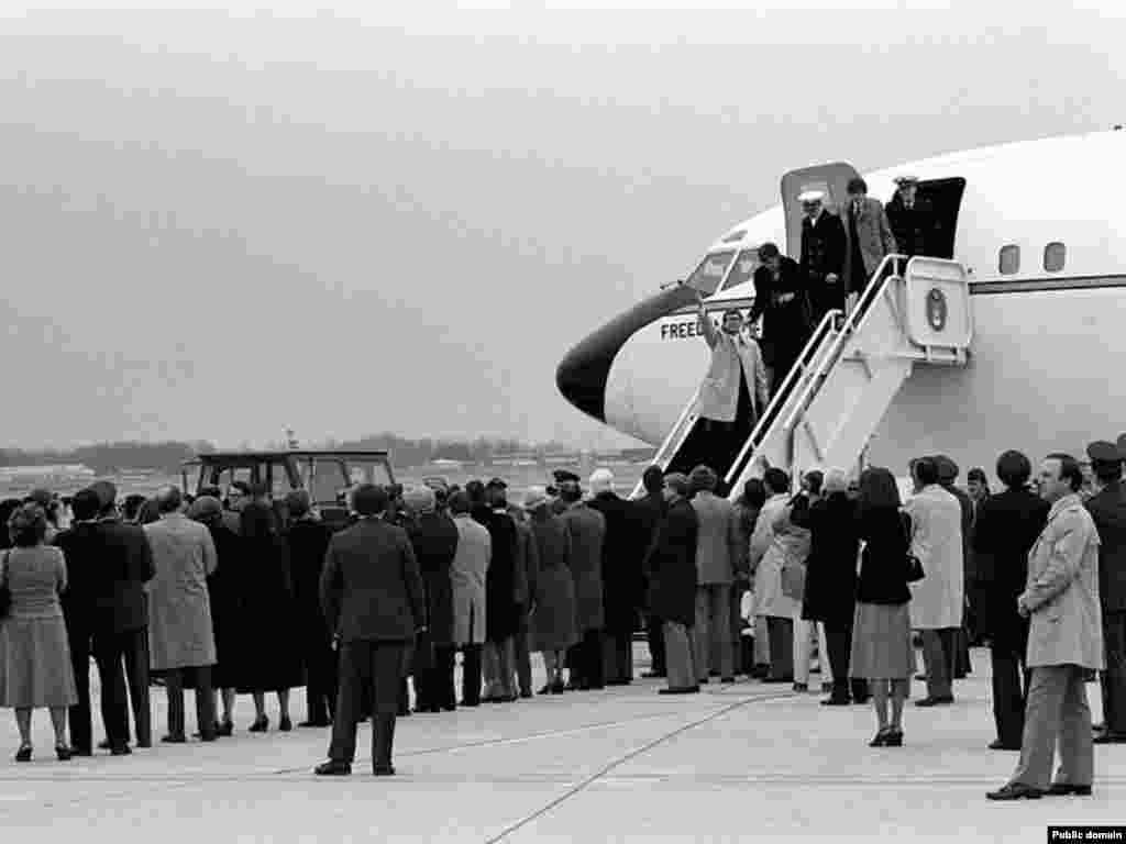 All 52 of the remaining hostages were eventually released on January 20, 1981, after 444 days in captivity.&nbsp;The freed Americans were welcomed at Andrews Air Force Base in Maryland on January 27, 1981. 