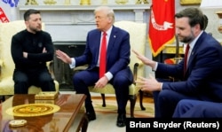 Ukrainian President Volodymyr Zelenskyy, US President Donald Trump, and US Vice President JD Vance spar at a meeting in the Oval Office on February 28.