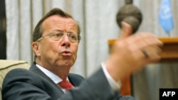 Martin Kobler, the special UN envoy to Iraq, answers journalists' questions during an interview at his office in the international zone of central Baghdad in late June.