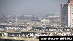 Satellite television dishes in one neighborhood of Ashgabat