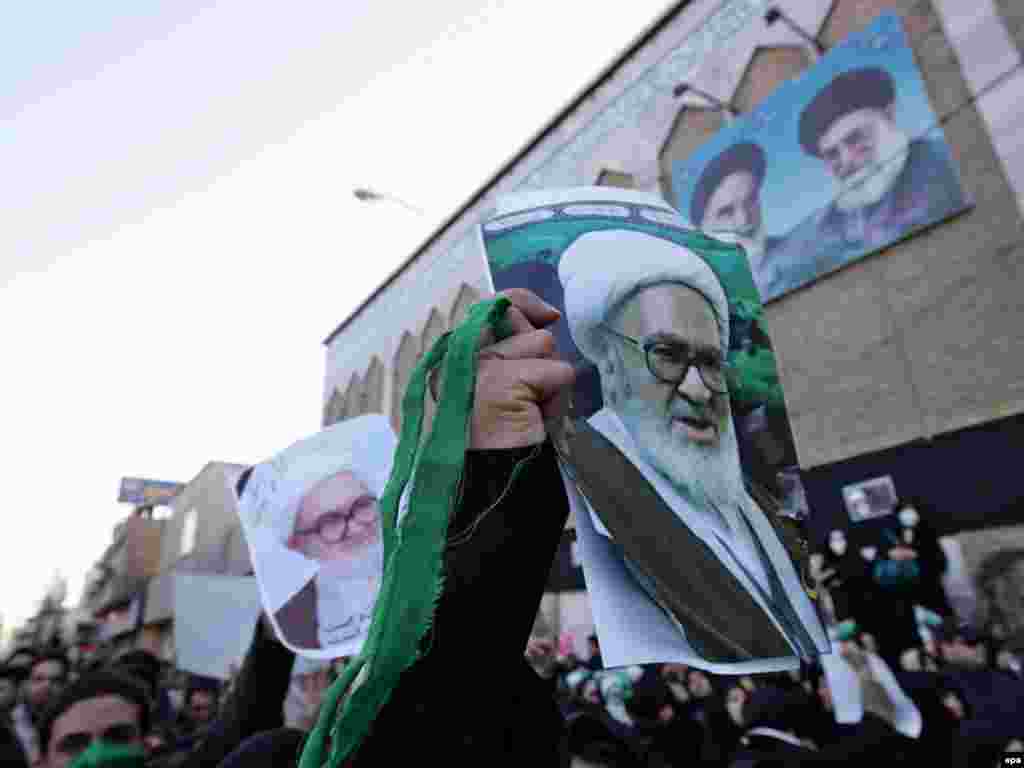 Many supporters of Iran's Green Movement attended the funeral, many of them chanting antigovernment slogans.