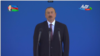 Azerbaijani President Ilham Aliyev speaks at a military parade on June 26. 