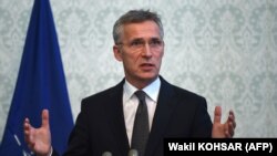 NATO Secretary-General Jens Stoltenberg at a news conference in Kabul on November 6