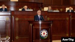 Ali Asadov speaks to parliament on October 8.