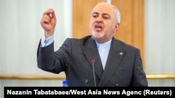 Iranian Foreign Minister Mohammad Javad Zarif speaks during a news conference in Tehran on August 5.