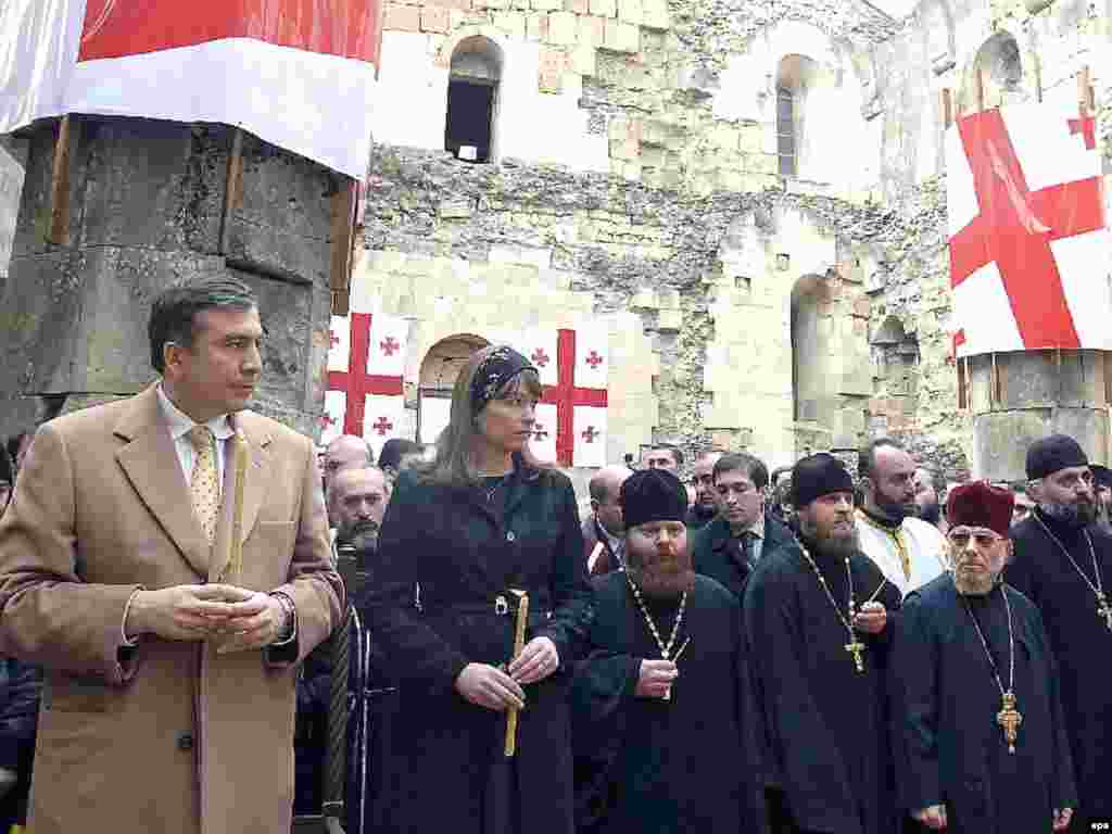 Such is the symbolic significance of Bagrati Cathedral, Georgian President Mikheil Saakashvili (left) arranged a special ceremony there to bless him as head of state after his inauguration in 2008.