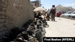 U.S. military boots being sold outside the "Obama Bazaar" in Kabul. 