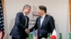 U.S. Secretary of State Antony Blinken (left) and Japanese Foreign Minister Yoshimasa Hayashi arrive for a meeting during a G7 foreign ministers' meeting at the Prince Karuizawa hotel in Karuizawa, Japan, on April 17.