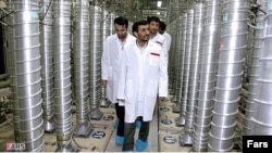 Iranian President Mahmud Ahmadinejad visits the Natanz nuclear-enrichment facility that is 350 kilometers south of Tehran in 2008.