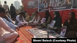 Relatives of Baluch victims of forced disappearances protesting in Islamabad on February 11.