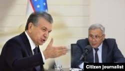 Prezident Shavkat Mirziyoyev va Jizzax hokimi o‘rinbosari Akram Rahmonqulov - kollaj