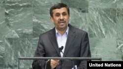 Iranian President Mahmud Ahmadinejad addresses the General Assembly’s high-level meeting at UN headquarters in New York on September 24.