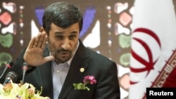 Iranian President Mahmud Ahmadinejad speaks during the Great Congress of Iranians Abroad in Tehran.