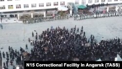 A riot breaks out following a conflict between an inmate and a prison worker at Correctional Colony No. 15 in Angarsk, on April 9, 2020. Both of the assaulted inmates were prisoners there before being moved elsewhere.