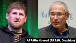 Chechen leader Ramzan Kadyrov (left) and exiled former Russian oligarch Mikhail Khodorkovsky