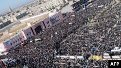 Sunni demonstrators gather for an antigovernment protest in the central city of Samarra on January 11.