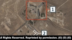 In this September 2, 2024 satellite image from Planet Lab, Saydnaya prison's two main structures are visible. Most prisoners were housed in the larger building, which was dubbed the "Mercedes Wheel." 