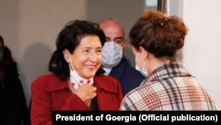 Georgian President Salome Zurabishvili votes in elections, October 30, 2021