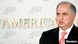 Ahmad Chalabi at a 2005 appearance before the American Enterprise Institute for Public Policy Research (AEI) in Washington