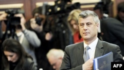 Kosovo Prime Minister Hashim Thaci in parliament in February