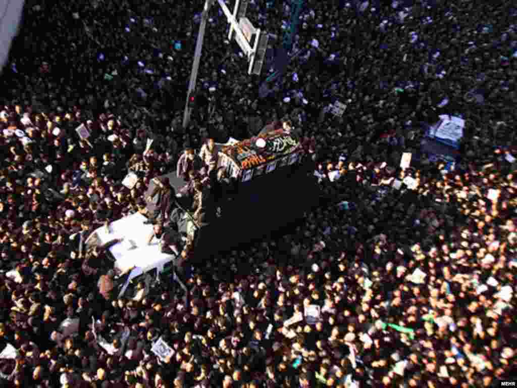 The funeral procession attracted tens of thousands of people from across Iran.