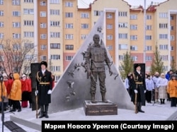 The unveiling of a monument to the invasion of Ukraine in Novy Urengoy in northern Russia