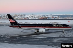 A plane belonging to US President Donald Trump lands at Nuuk, Greenland, on January 7.