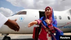 Pakistani Nobel Peace Prize laureate Malala Yousafzai arrives to celebrate her 19th birthday at the Dadaab refugee camp near the Kenya-Somalia border on July 12. 