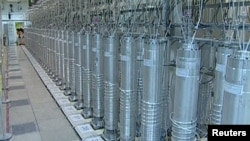 A bank of centrifuges are seen in what is described by Iranian state television as a facility in Natanz for uranium enrichment.